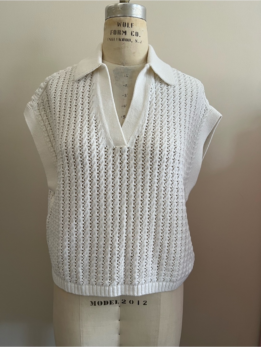 LOFT Cream Openwork Knit Polo-Style Vest